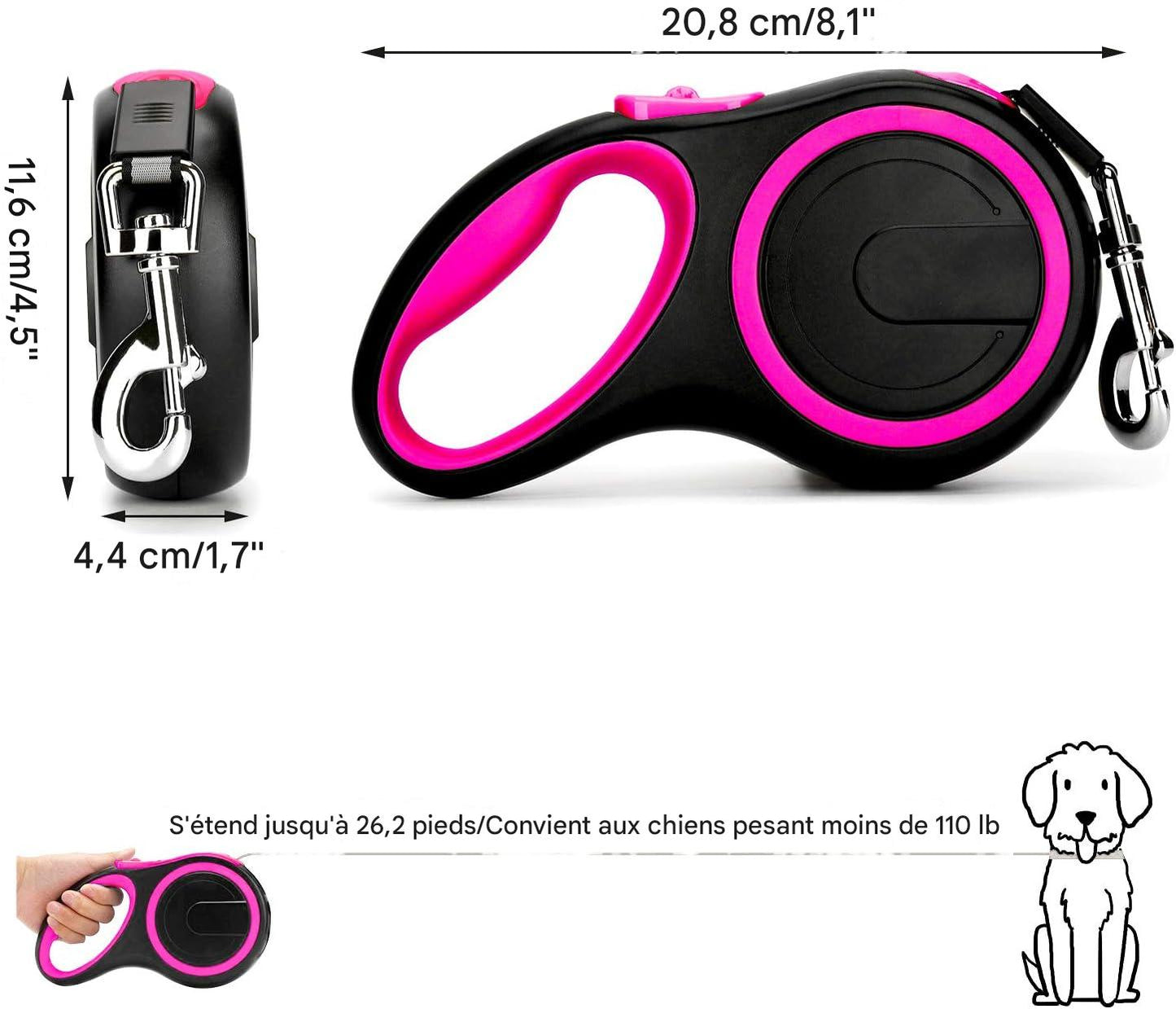 Laisse pour chien - EasyRoll™ - Rose - Mr Chien