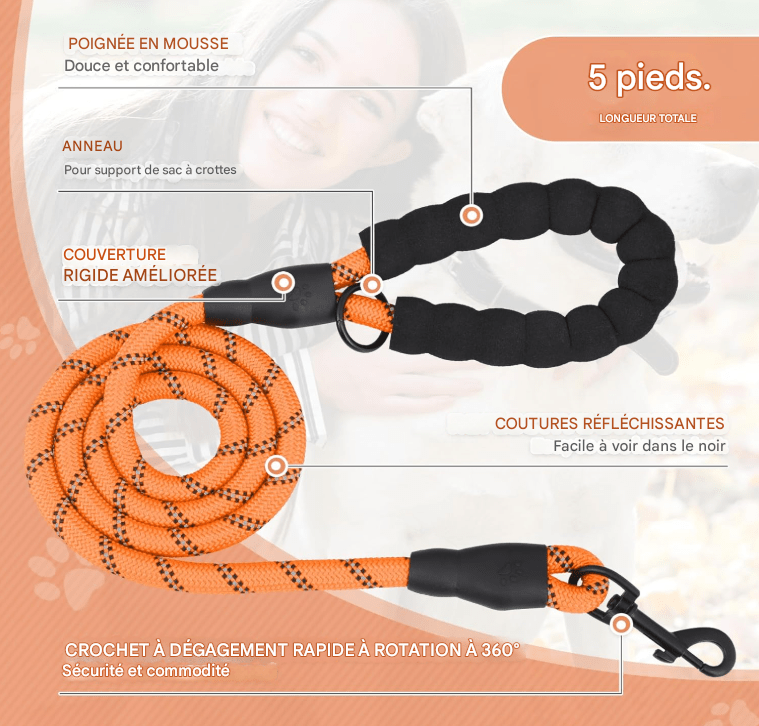 Laisse pour chien - StrongLeash™ - Orange - Mr Chien